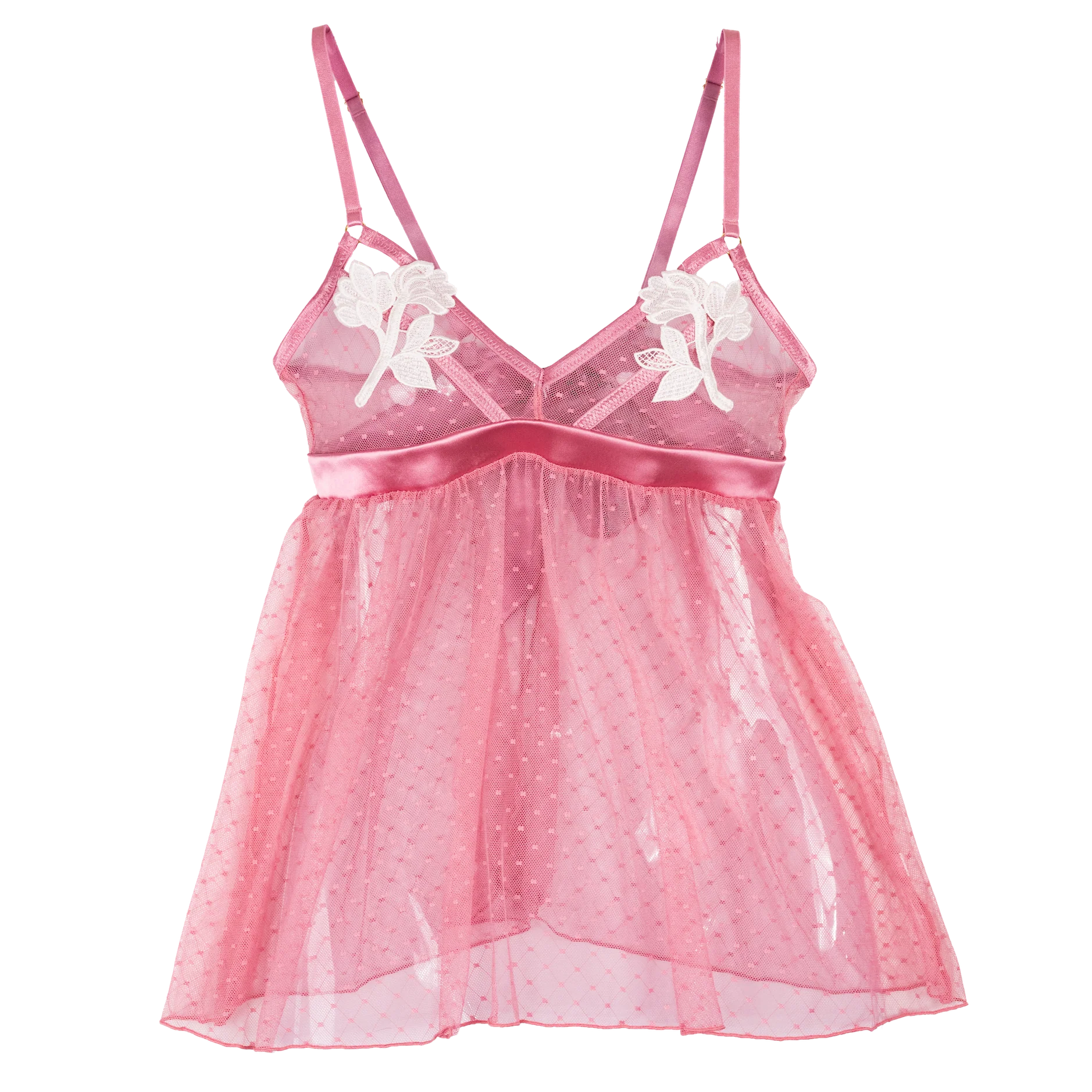 Appliqué & Diamond Mesh Babydoll - Rose