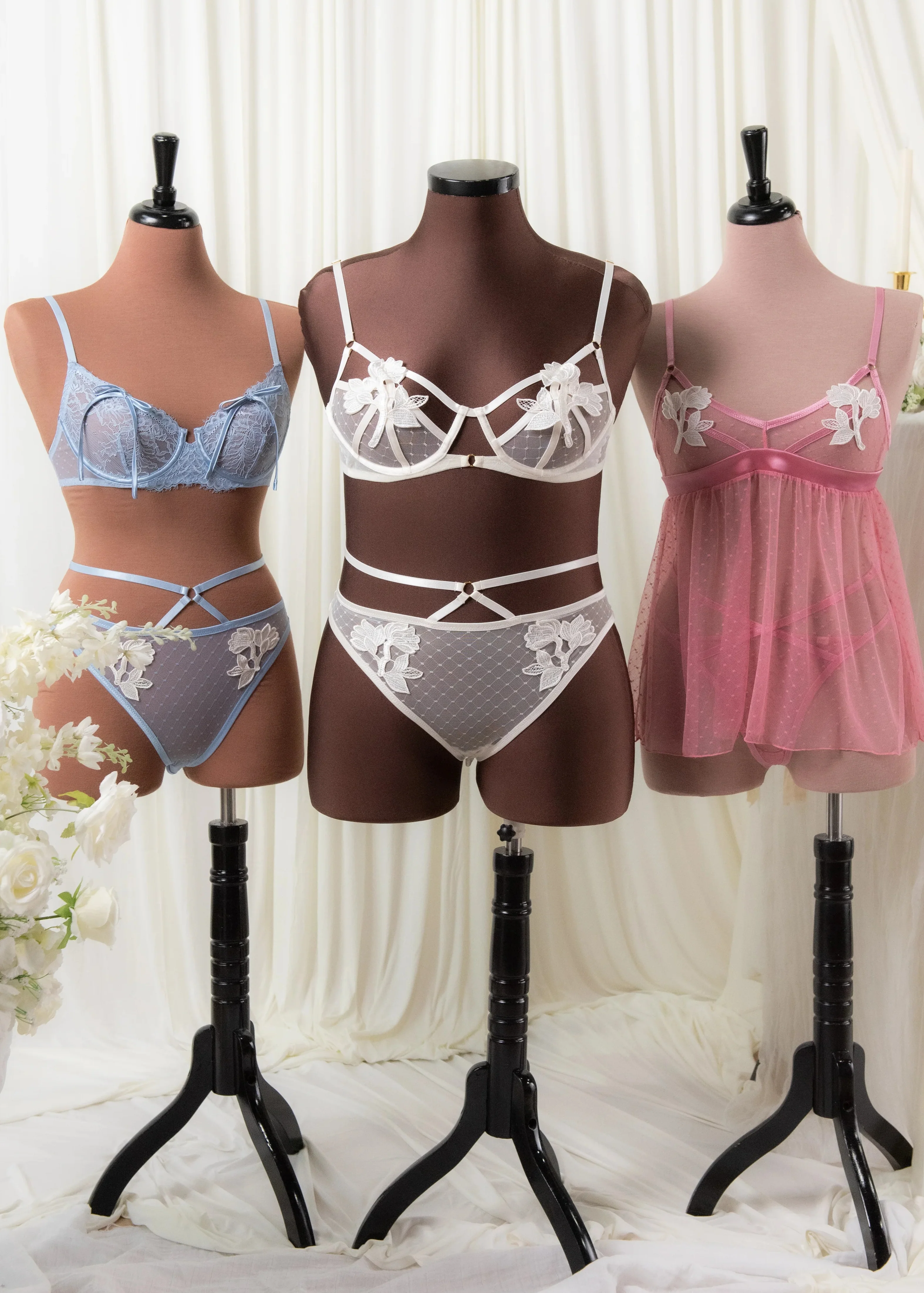 Appliqué & Diamond Mesh Babydoll - Rose - Image 18