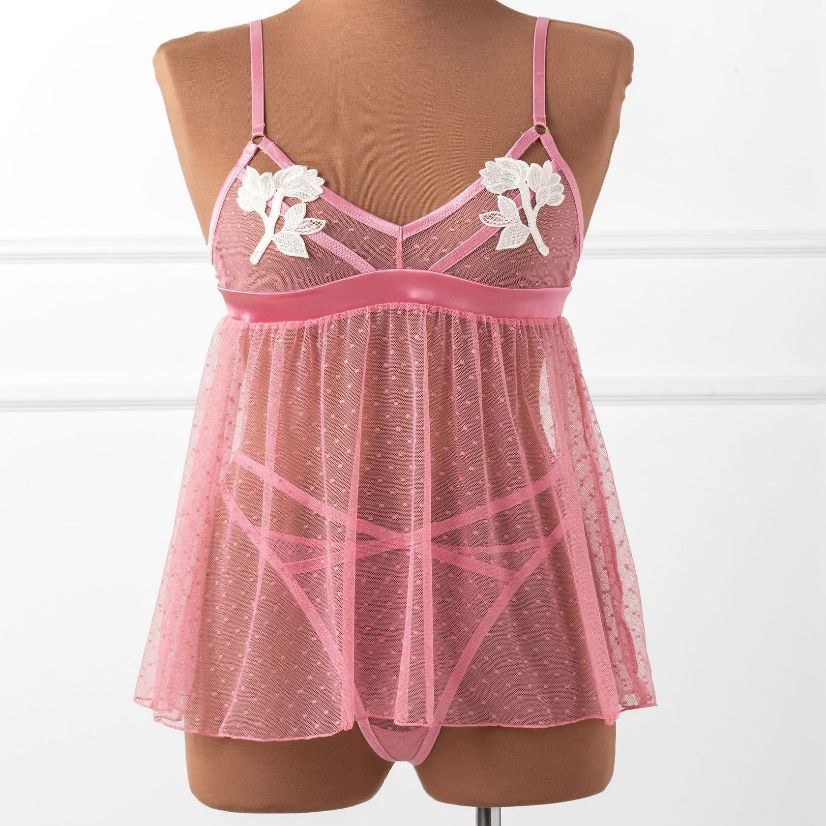 Appliqué & Diamond Mesh Babydoll - Rose - Image 3
