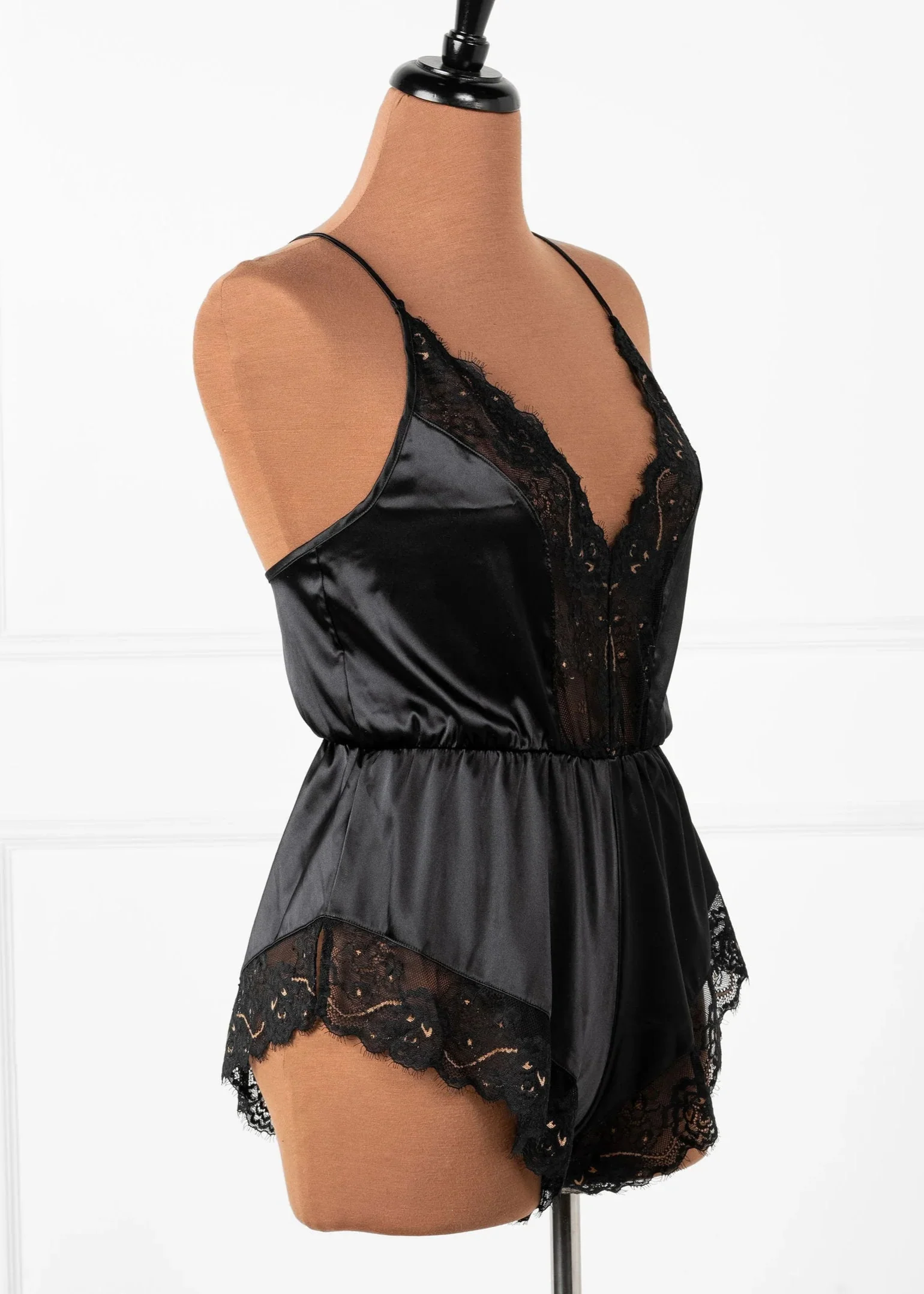 Satin Eyelash Lace Romper - Black Espresso - Image 9