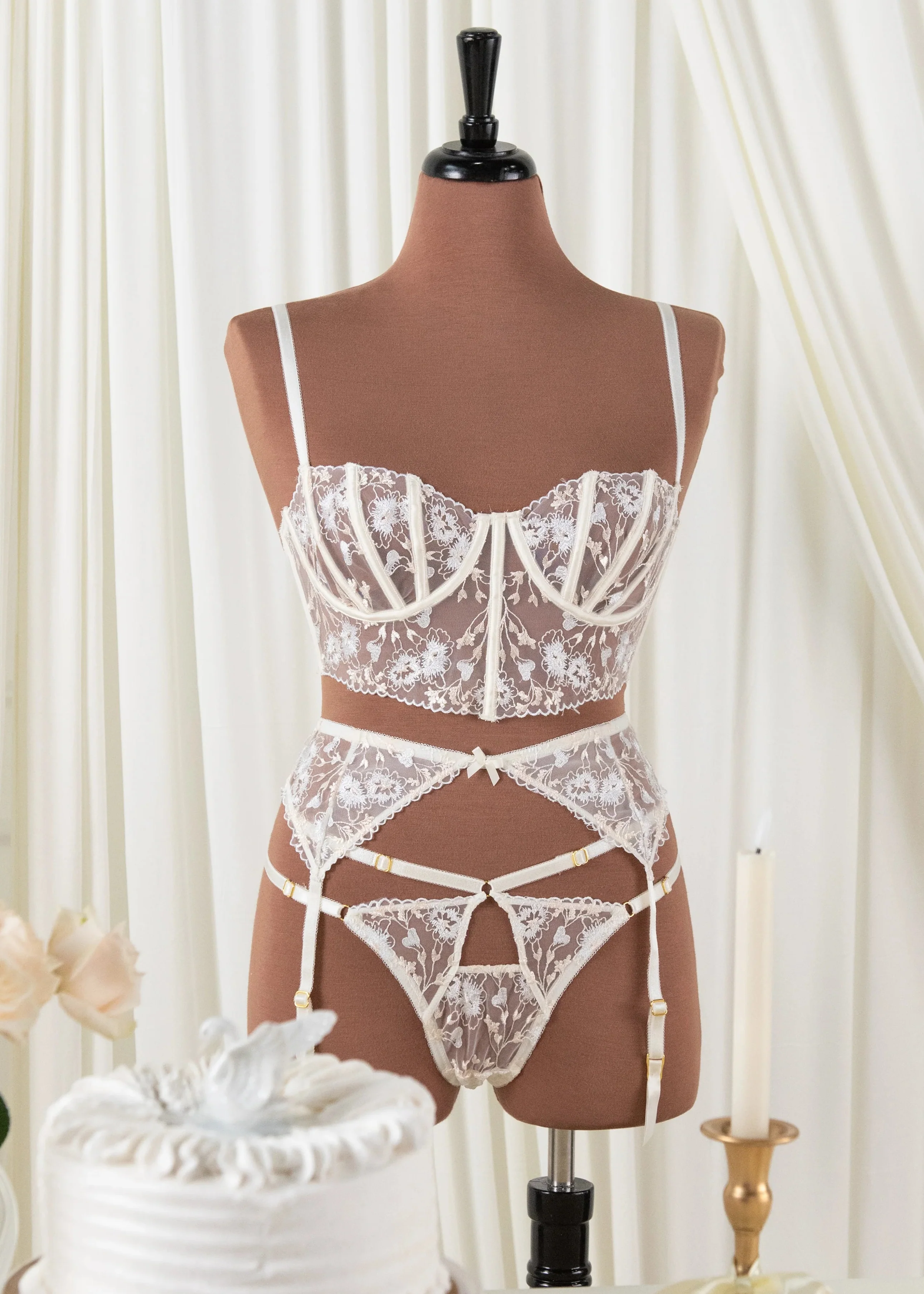 Embroidered Underwire Bustier - Pearl - Image 2