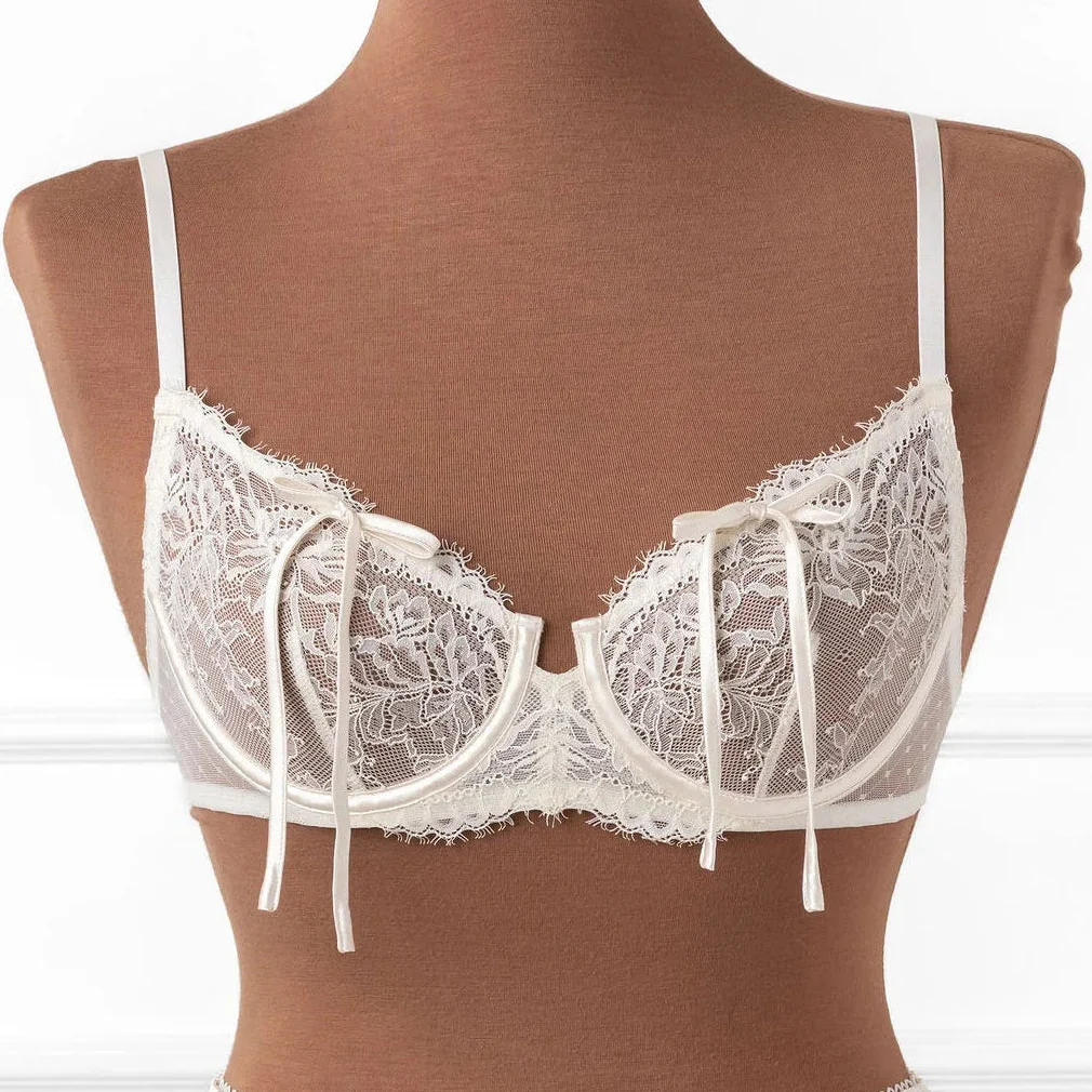 Eyelash Lace Underwire Bralette - Pearl