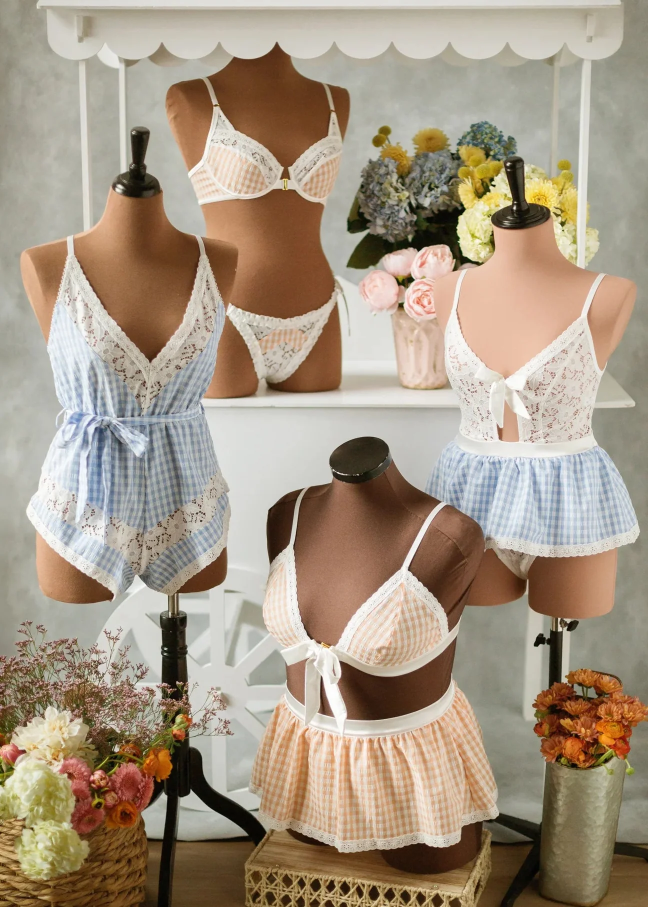 Gingham & Eyelet Ruffle Thong - Peach - Image 23