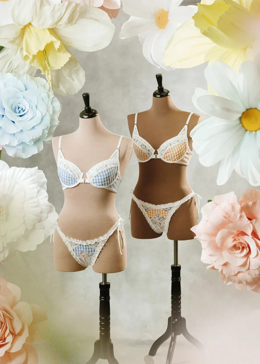 Gingham & Eyelet Ruffle Thong - Peach - Image 26
