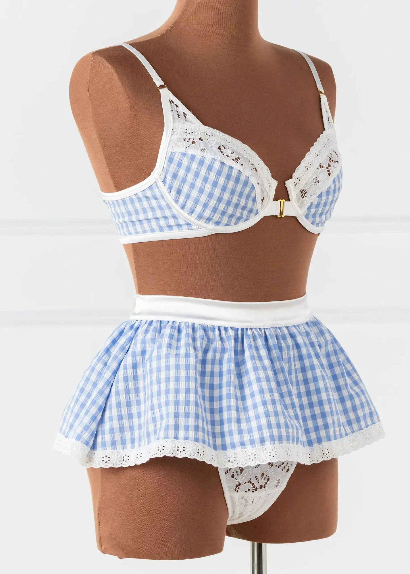 Gingham Underwire Balconette Bralette - Blue Gingham - Image 5