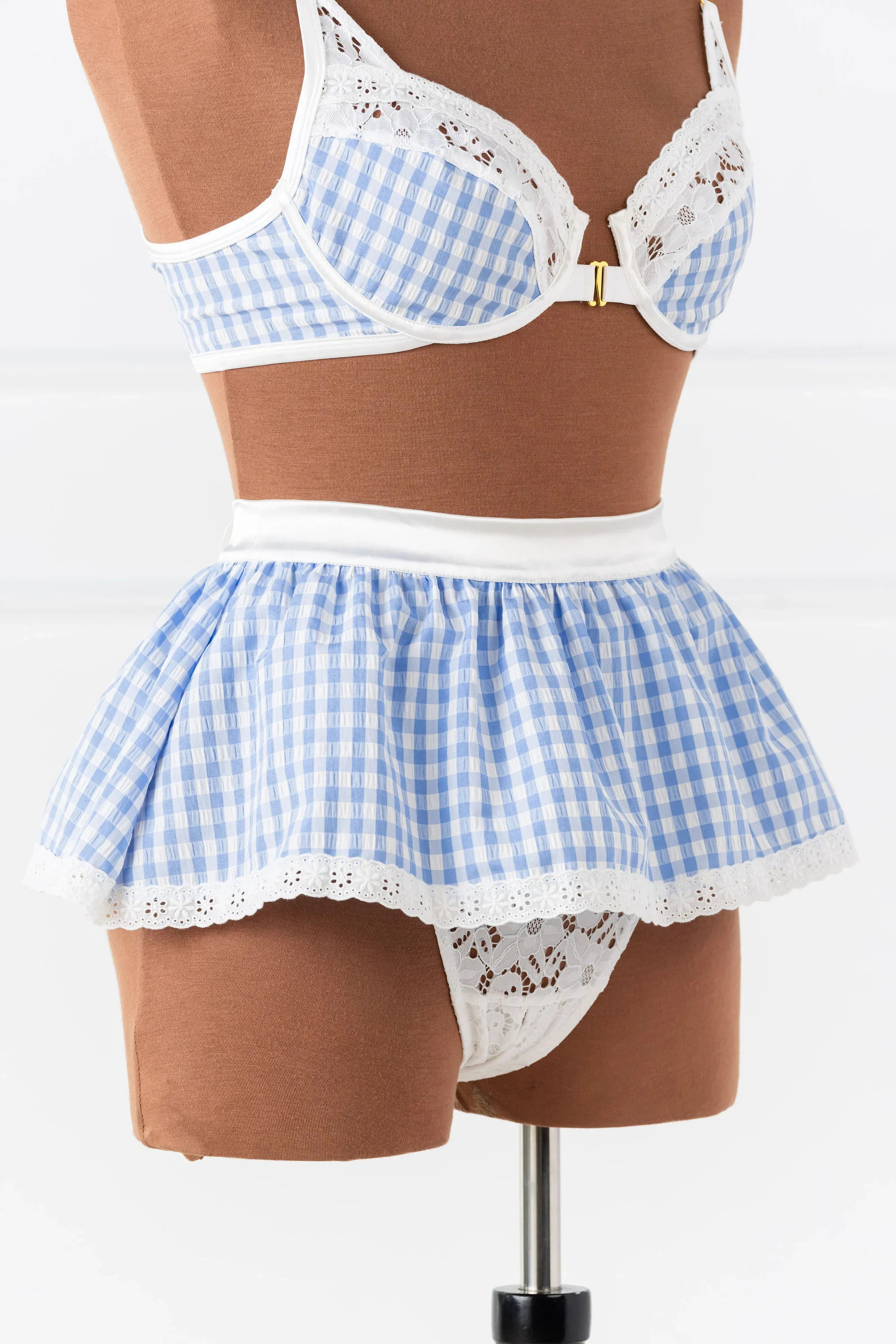Gingham Underwire Balconette Bralette - Blue Gingham - Image 6