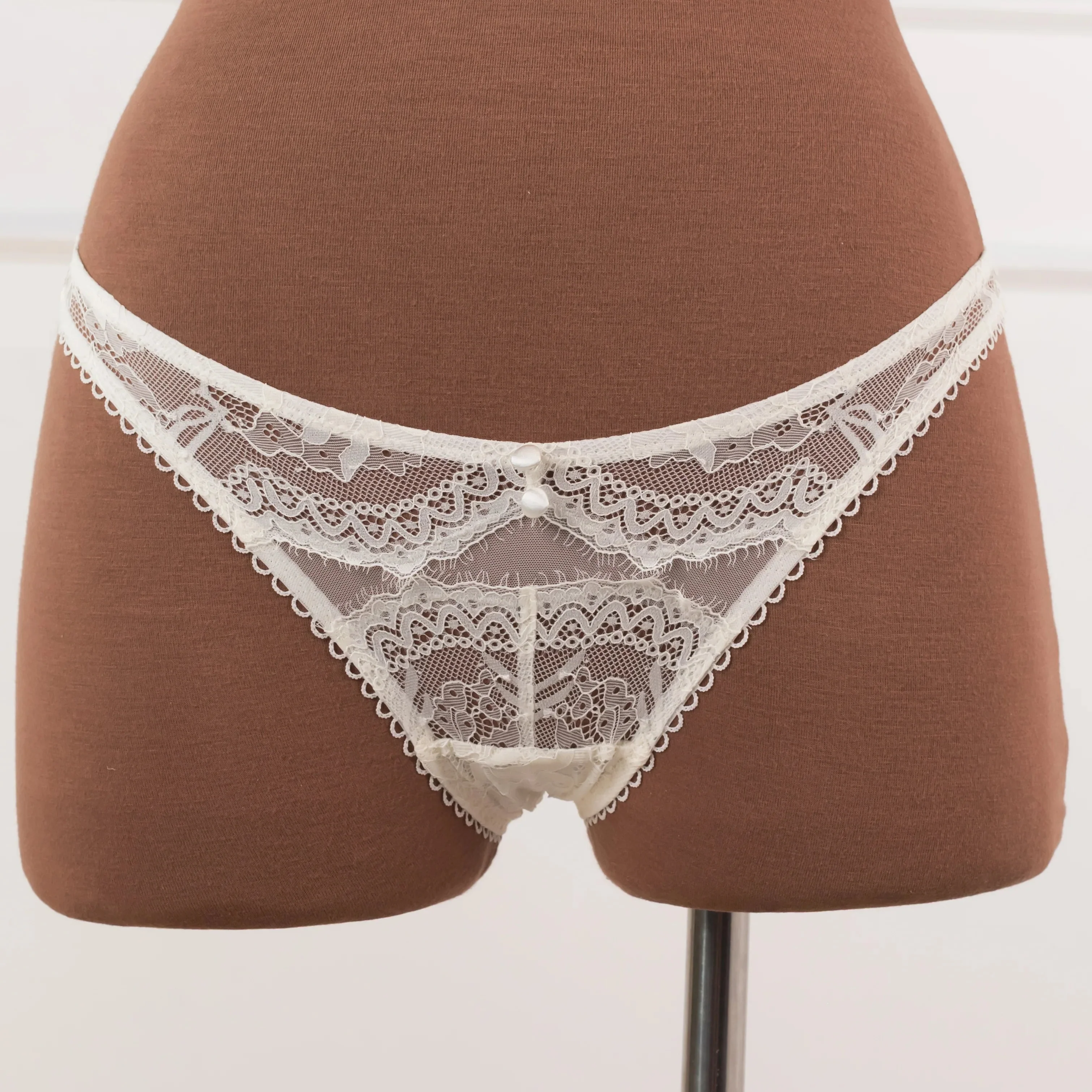 Lace & Mesh Button Panty - Pearl - Image 2