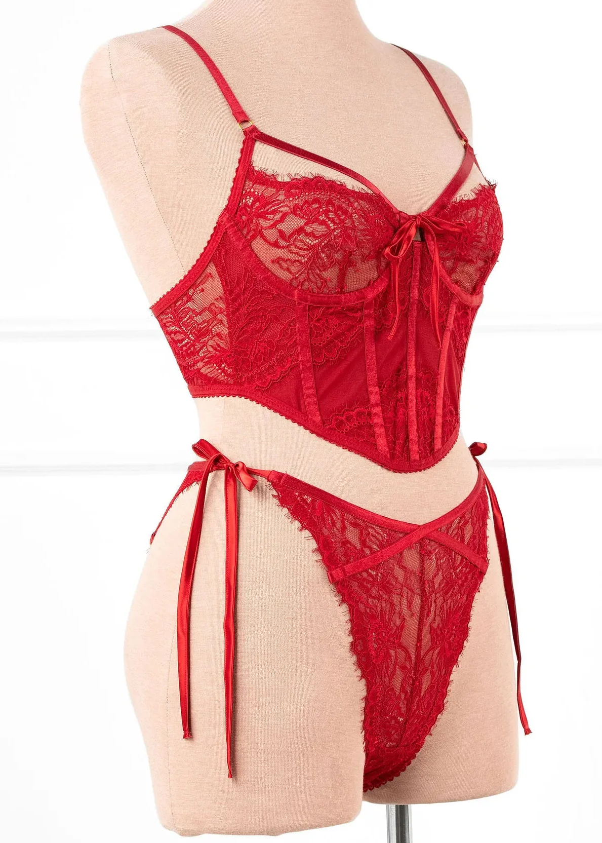 Lacy Side Tie Panty - Red - Image 4