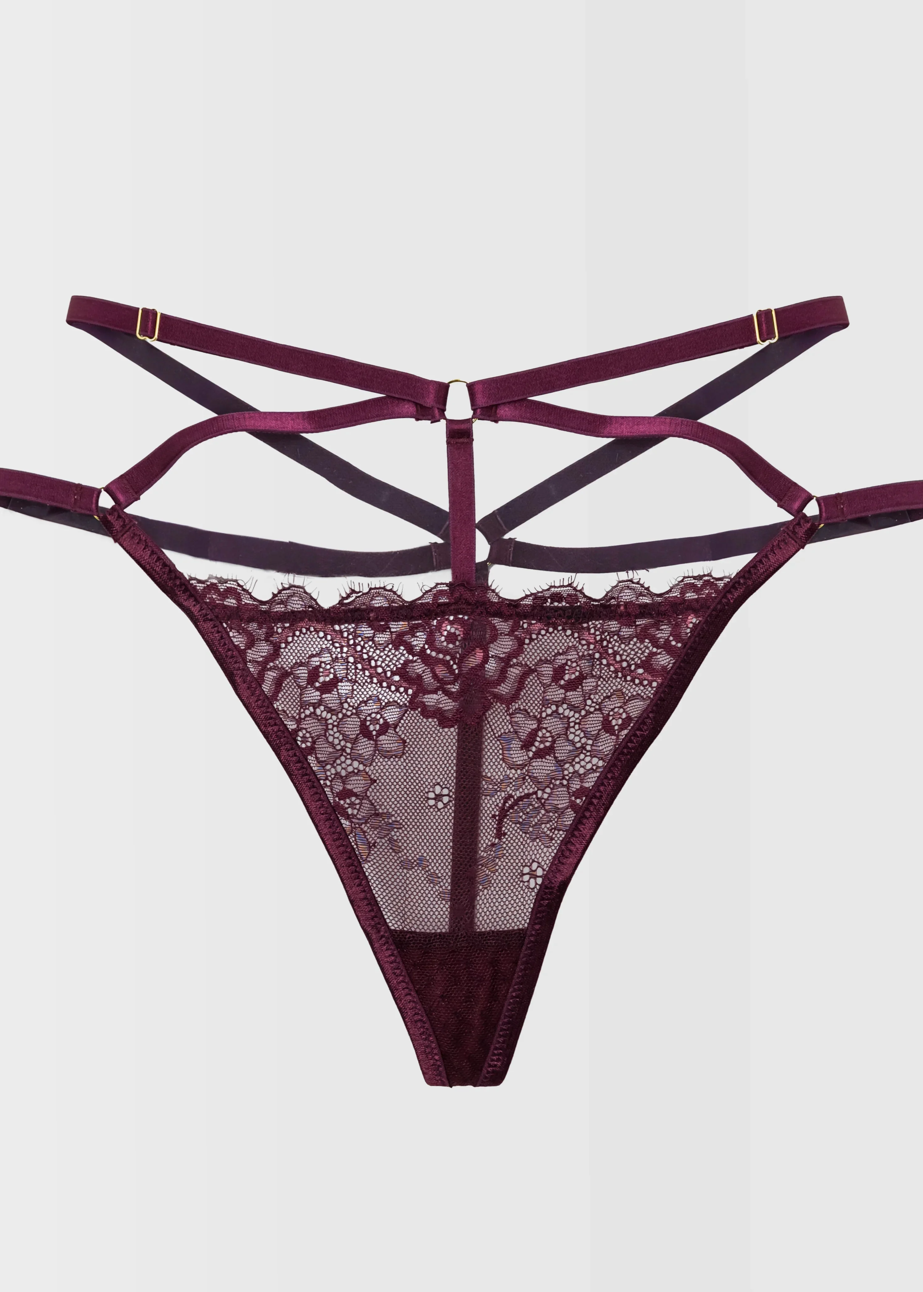 Lacy Strappy Thong - Cherry Lacquer - Image 14