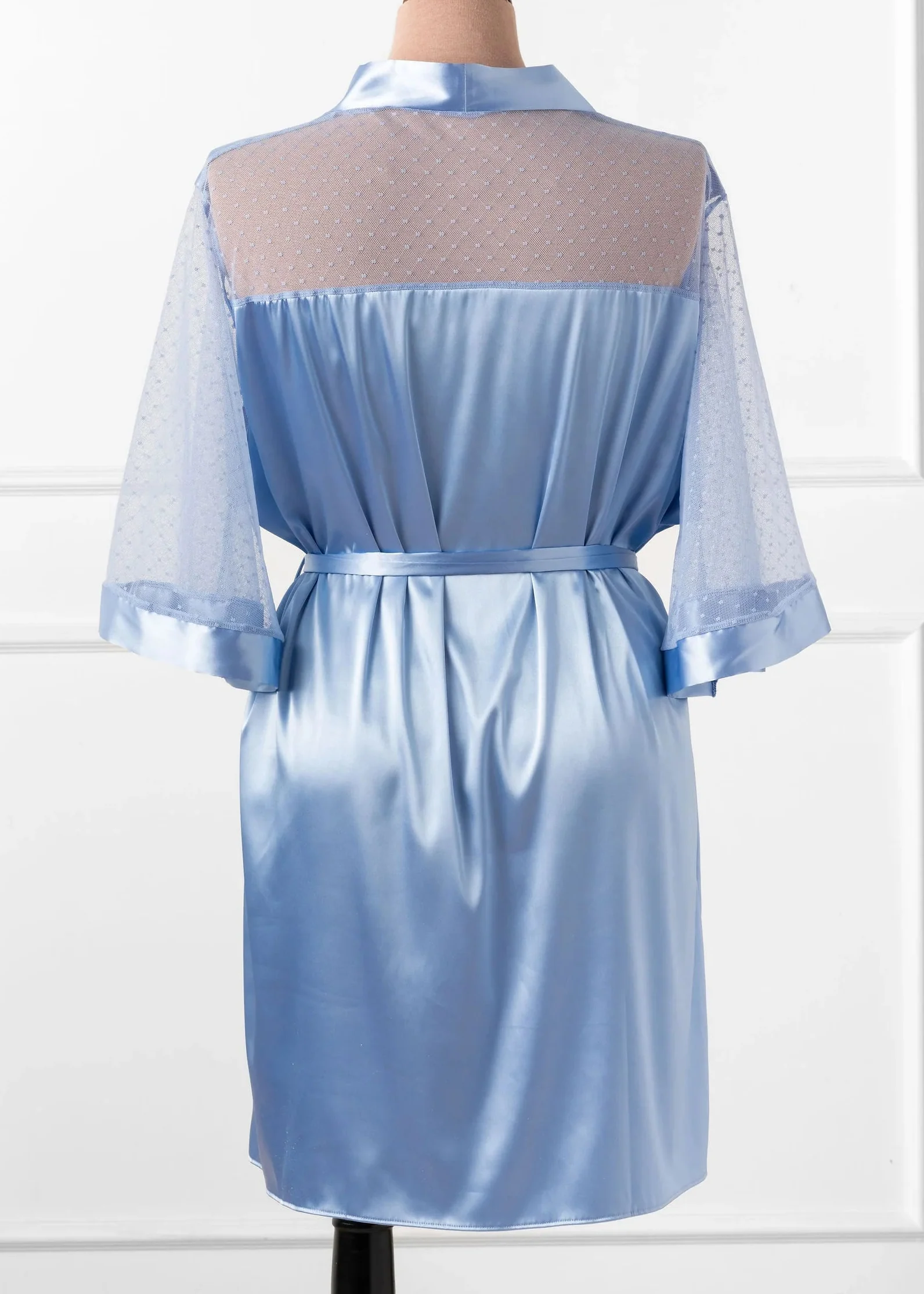 Satin & Diamond Mesh Robe - Sky Blue - Image 2