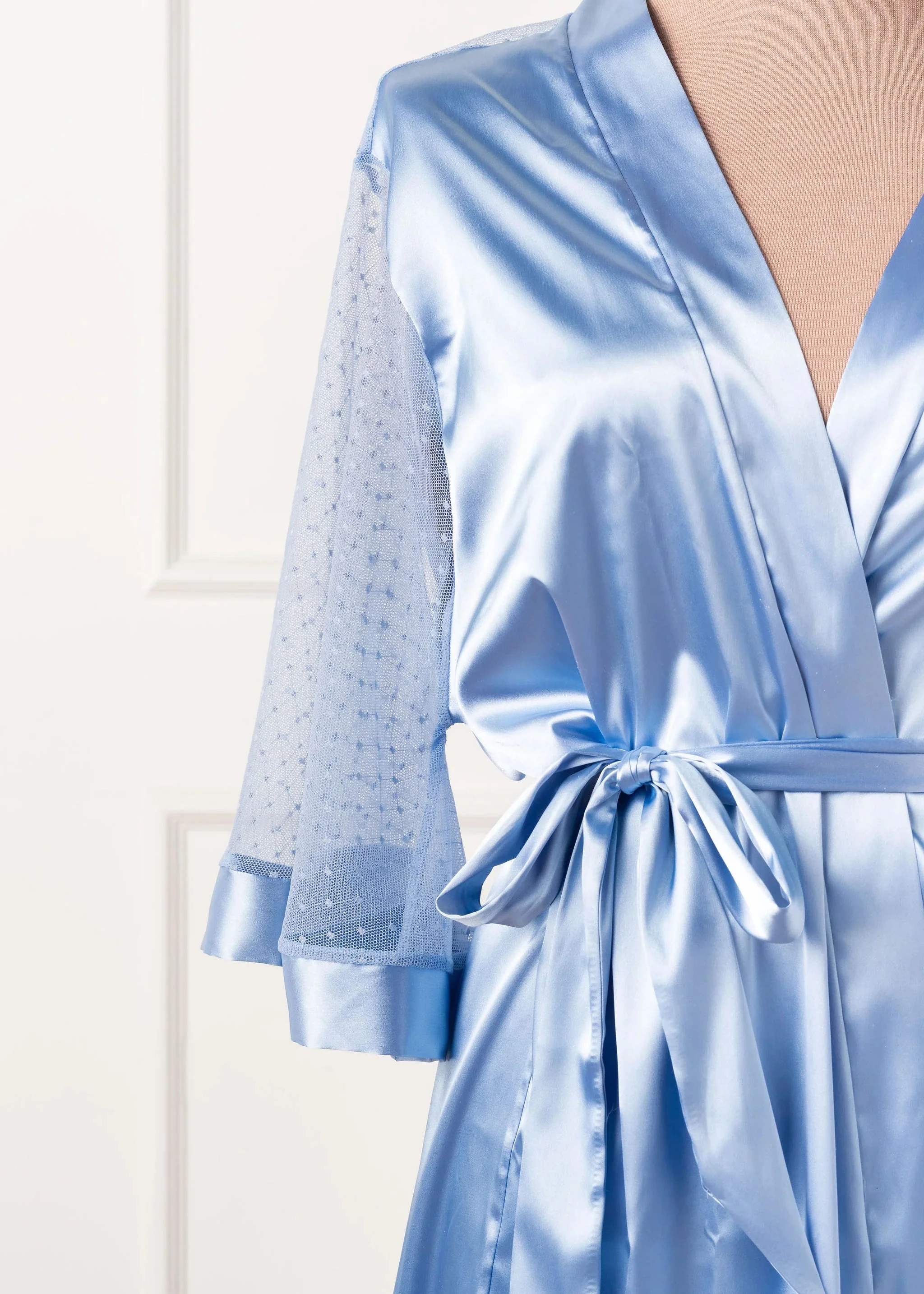 Satin & Diamond Mesh Robe - Sky Blue - Image 4