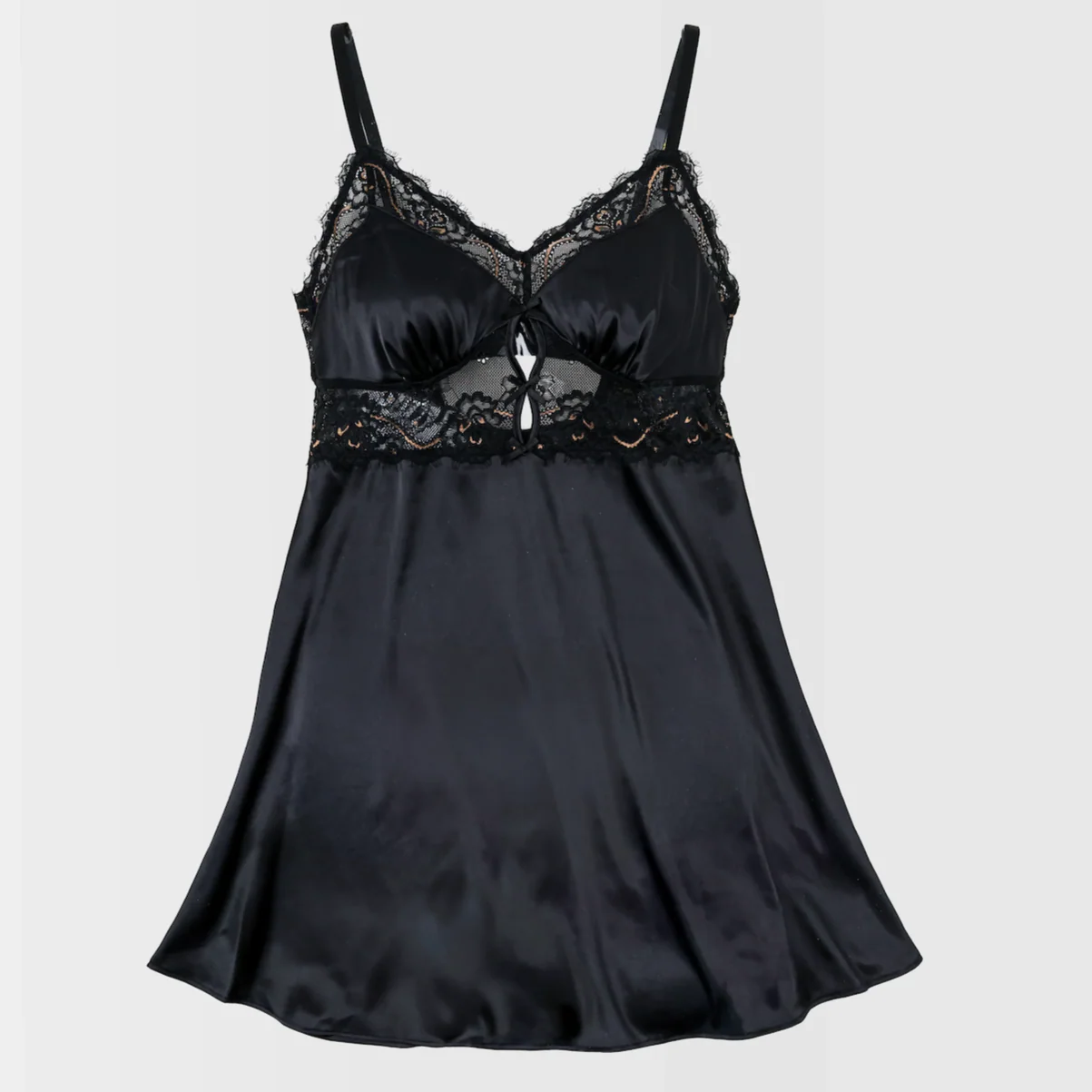Satin & Eyelash Lace Slip - Black Espresso