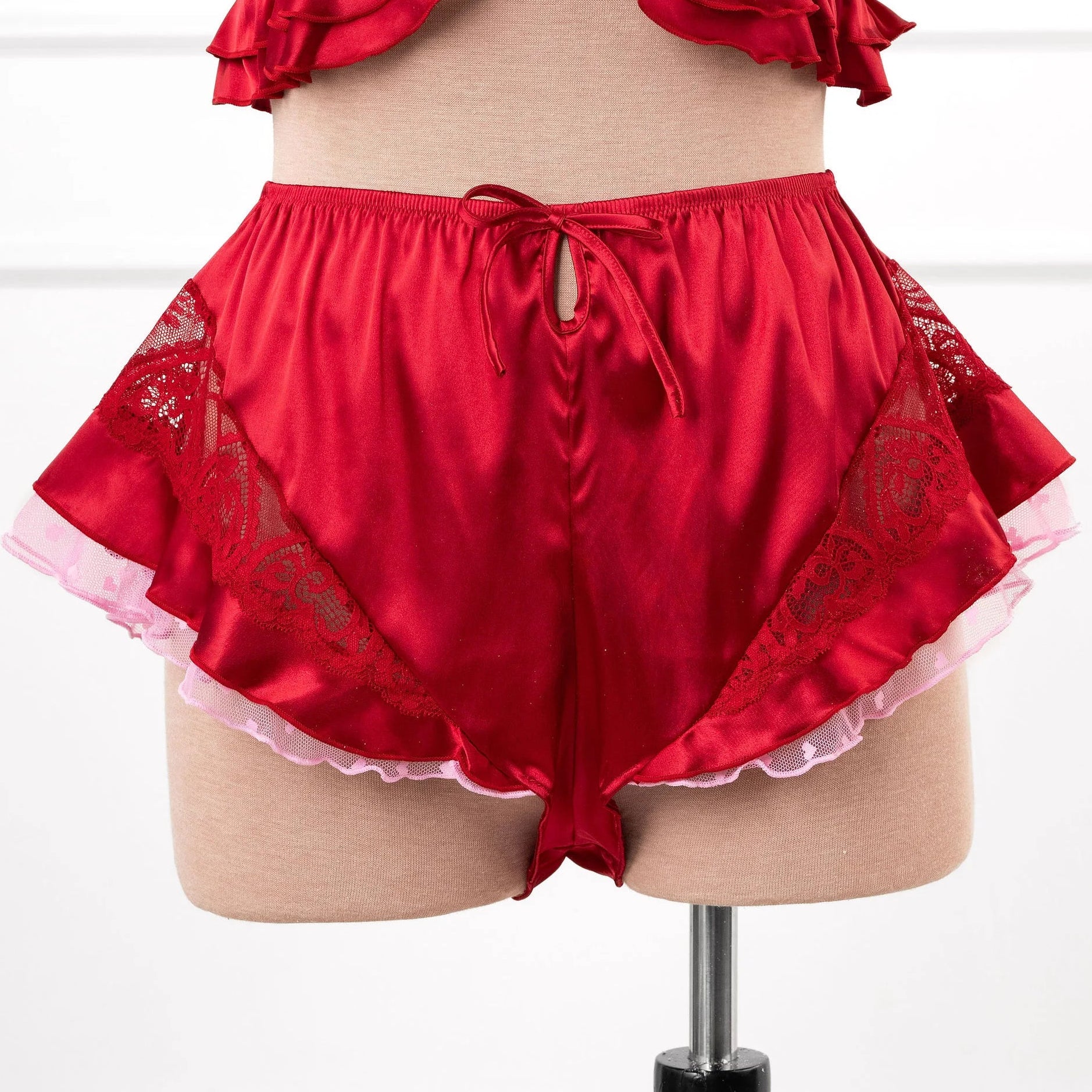 High Waist Satin Flutter Shorts - Red - Image 2