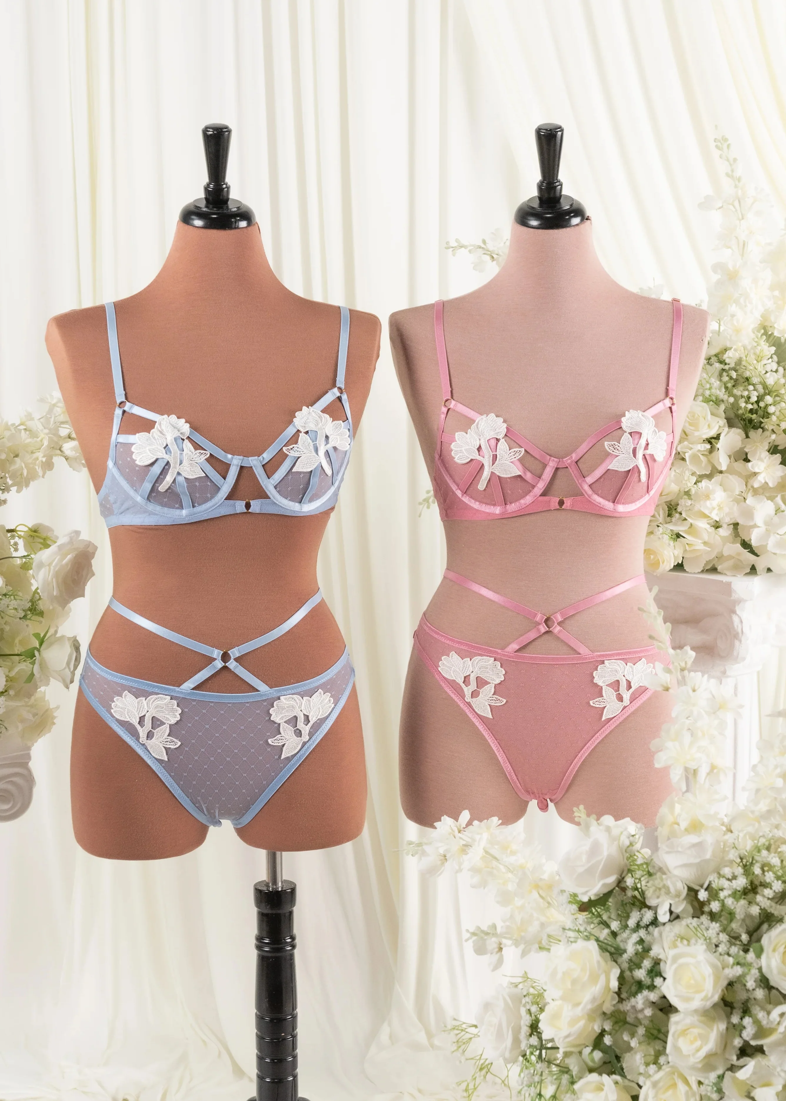 Strappy Appliqué Ouvert Panty - Rose - Image 16