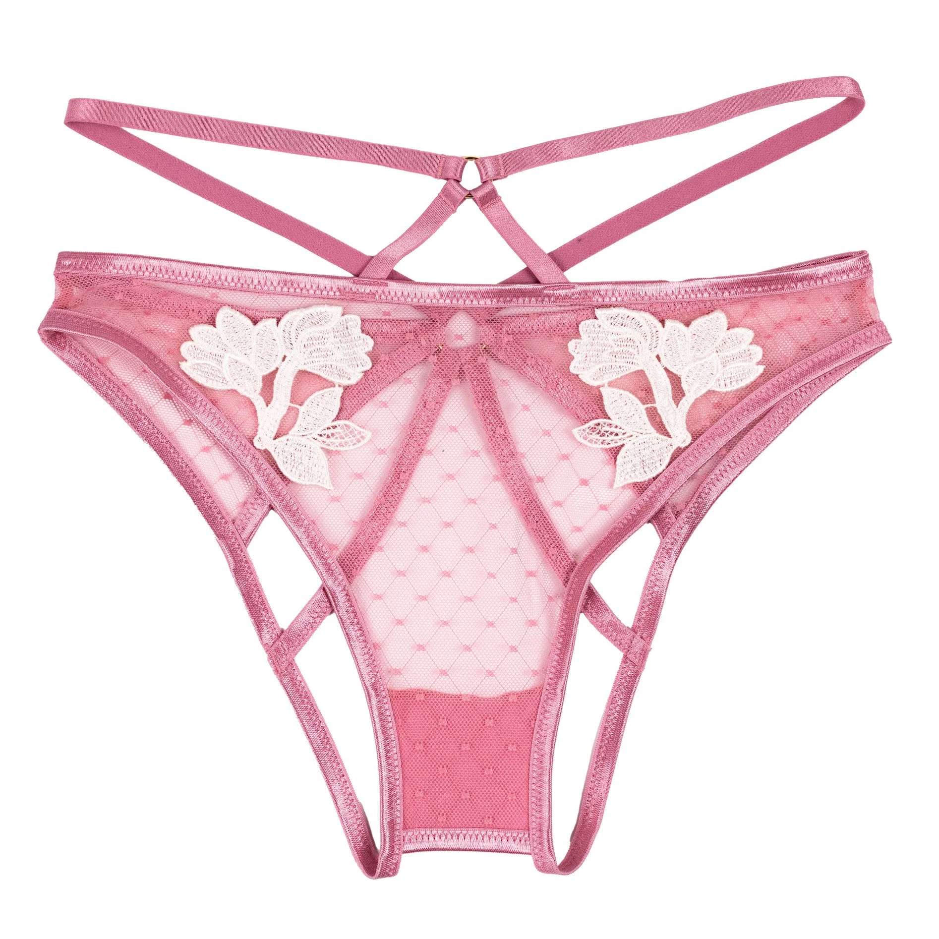 Strappy Appliqué Ouvert Panty - Rose - Image 6