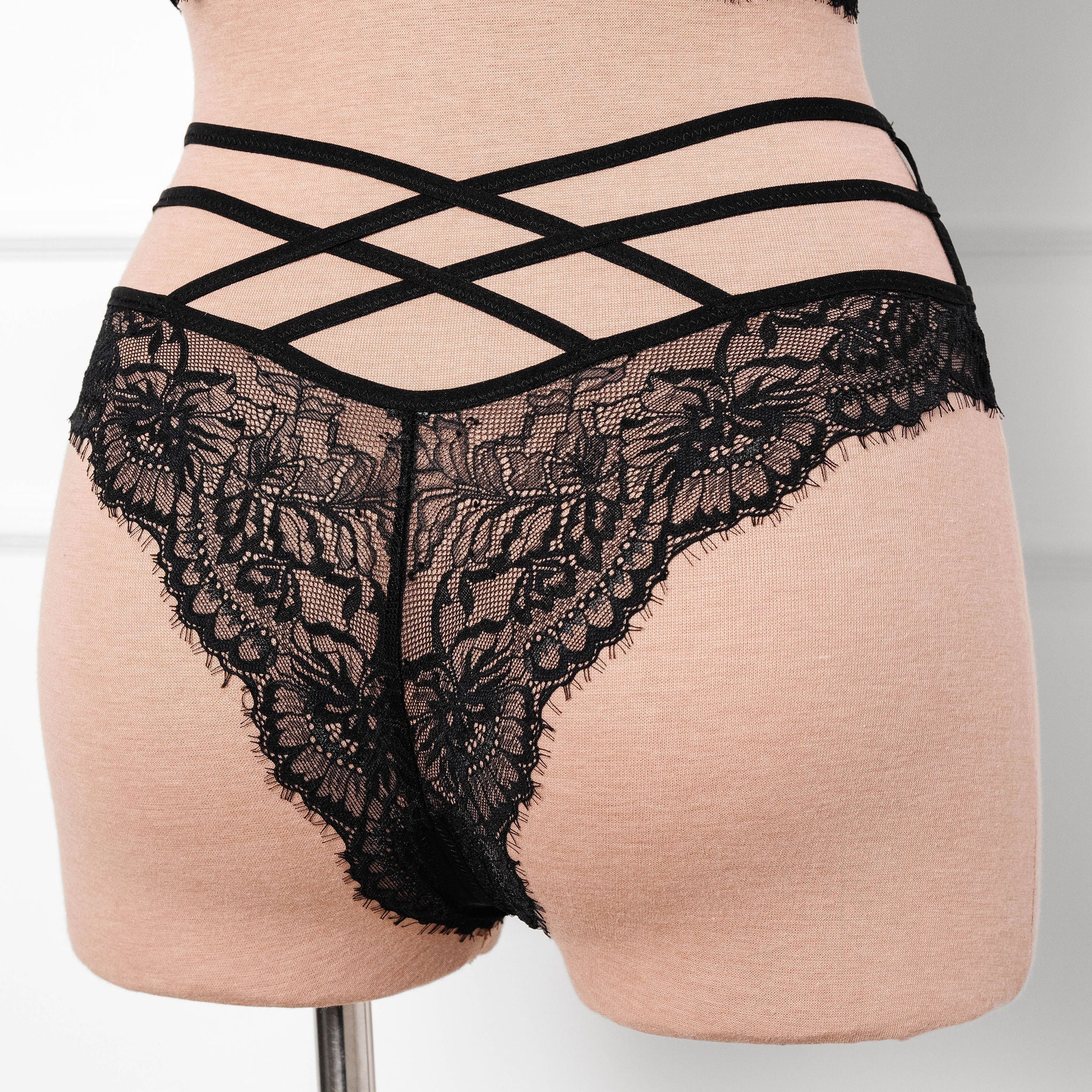 Strappy Crotchless Panty - Black - Image 2